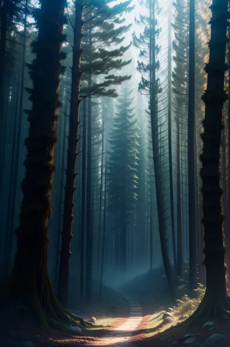 Dead by dawn，Deep forest，glen，Ghastly，ultraclear，Scenes，photorealestic，No characters