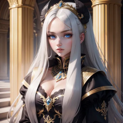 Long-haired girl，eBlue eyes，opulent