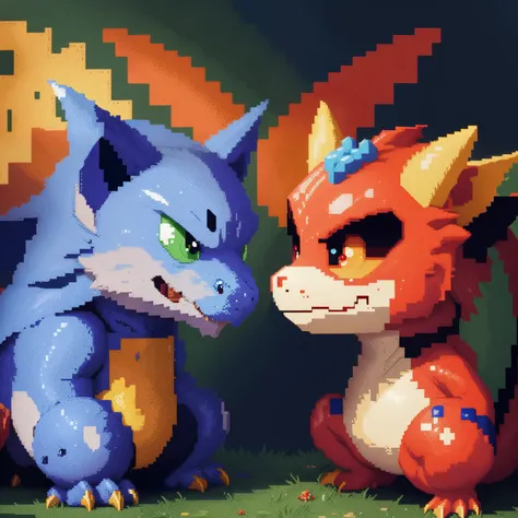 Close-up of pixel image of dragon, Dragon pixel art, 1 0 0 0 x 1 0 0 0 pixel art, pixel art sprite, videogame sprite, high quality pixel art, Pixel art vintage Digimon bitmap, For red and blue Digimon, Pixel uh, 32-bit pixel art, vintage art, pixel art 8 -...