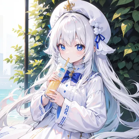 Milky long-haired milk，White clothes，Huhu is a very cute face，This is a cute sweet girl