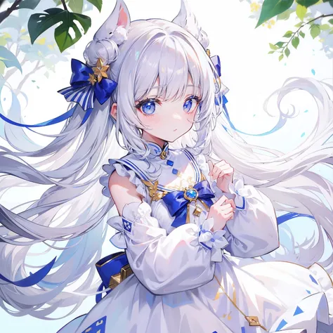 Milky long-haired milk，White clothes，Huhu is a very cute face，This is a cute sweet girl