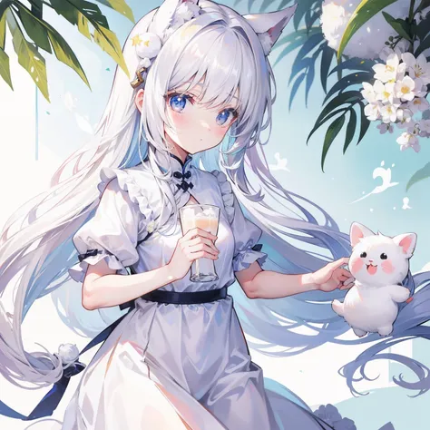 Milky long-haired milk，White clothes，Hu Hu is a very cute face，This is a cute sweet girl