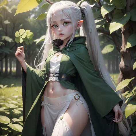 The appearance is that of a young girl，Has elven ears。Her long grayish white hair is tied into a side ponytail，The ends have a distinct green gradient，A young leaf grows on the right side of the head，Symbolizes its status as a new god。The bottom layer of t...