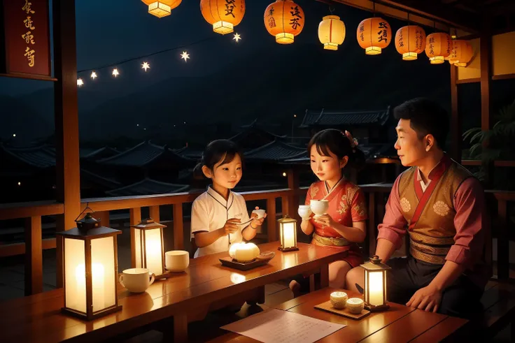 Year: 2019
Country: Taiwan
Description: In the charming town of Jiufen, families enjoy a lantern-lit evening at a traditional tea house. Children light lanterns and release them into the night sky, while adults engage in lively conversations over cups of O...