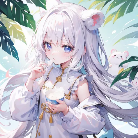 Milky long-haired milk，White clothes，Hu Hu is a very cute face，This is a cute sweet girl