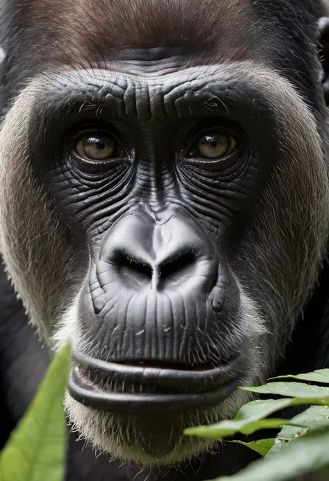 High nation-geographic symmetrical close-up portrait shoot in green jungle of an expressive Gorilla, anamorphic lens, ultra-realistic, hyper-detailed, green-core, jungle-core –ar 16:9 –q 2 –v 5