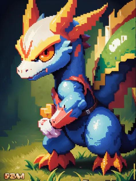 Close-up of pixel image of dragon, Dragon pixel art, 1 0 0 0 x 1 0 0 0 pixel art, pixel art sprite, videogame sprite, high quality pixel art, Pixel art vintage Digimon bitmap, For red and blue Digimon, Pixel uh, 32-bit pixel art, vintage art, pixel art 8 -...