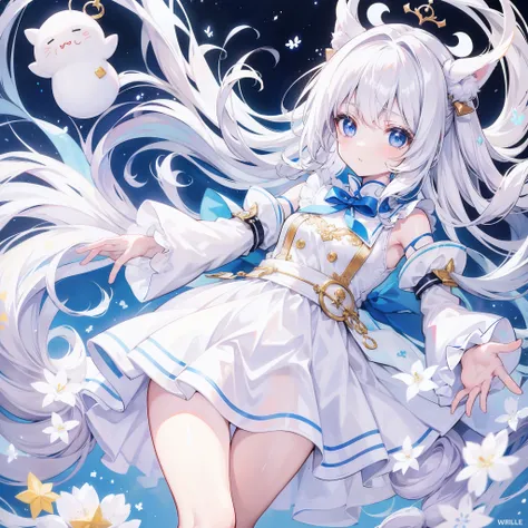 Milky long-haired milk，White clothes，Huhu is a very cute face，This is a cute sweet girl