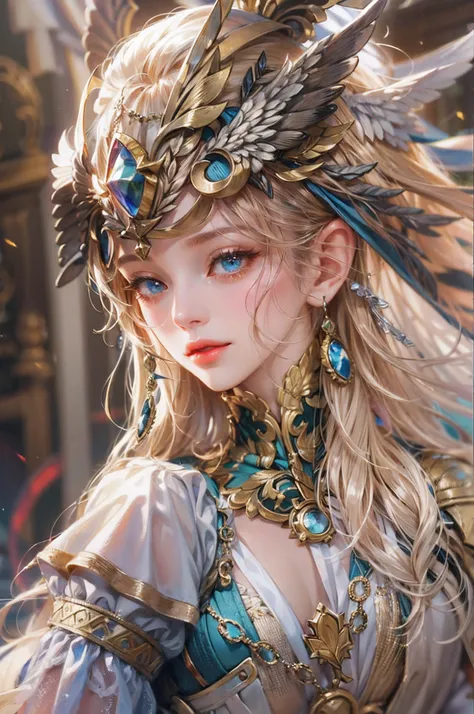 (absurdres, highres, ultra detailed, HDR), masterpiece, best quality, Goddess Freya from Valkyrie Anatomia android game with fine details on face, anime eyes, hd background details, detailed clothes