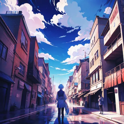 Anime boys，Stand on the side of the road，Looking Up The Sky，Anime moe art style, Anime art wallpaper 8 K, young anime man, High quality anime art style, style of anime4 K, 2 d anime style, Anime art wallpaper 4k, Anime art wallpaper 4 K, Handsome anime pos...