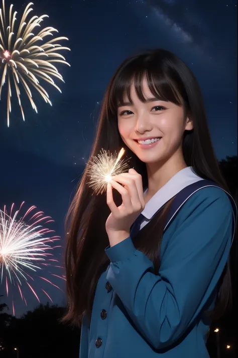 A smile、hi-school girl、校服、While doing fireworks、starrysky、Aurora