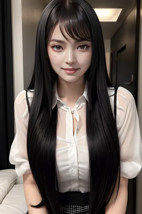 (((Blunt bangs,Very long black hair, Ridiculously long black hair:1.1))),Long black hair like a stream of water, Lustrous black hair all over the back, Black hair shiny like silk thread, Long black hair shining like jewels, black hair with wet feathers, 1g...