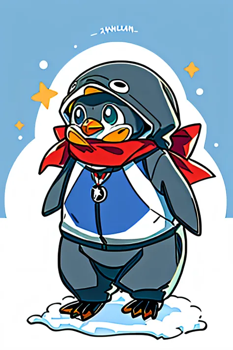 penguins in winter coats and scarves standing in the snow, anthropomorphic penguin, mecha anthropomorphic penguin, penguin, fat ...