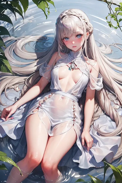 A high resolution},{An extremely delicate and beautiful},1 girl(((Detailed eyes))),((Detailed hands)),(((Blush))),(( face)),extremelydetailedwallpaper,(Best quality),(Original),((There is a little pattern on the face))，Close_Up,((Western girl)), White hair...