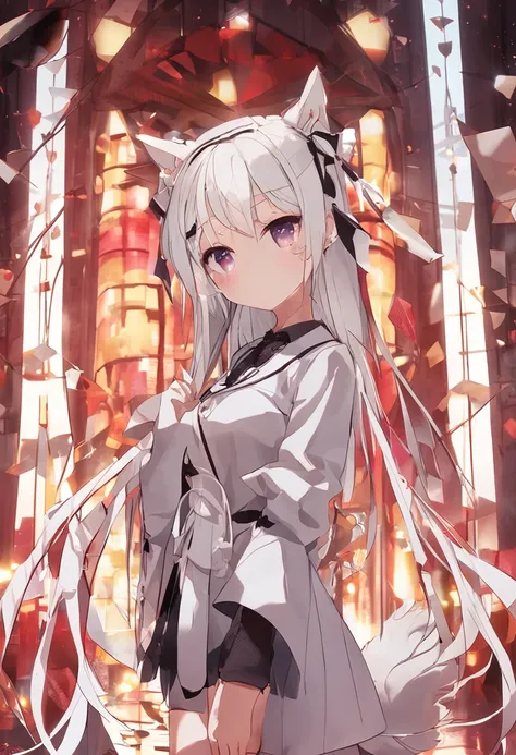 Animal-eared loli with long white hair over lacquered socks