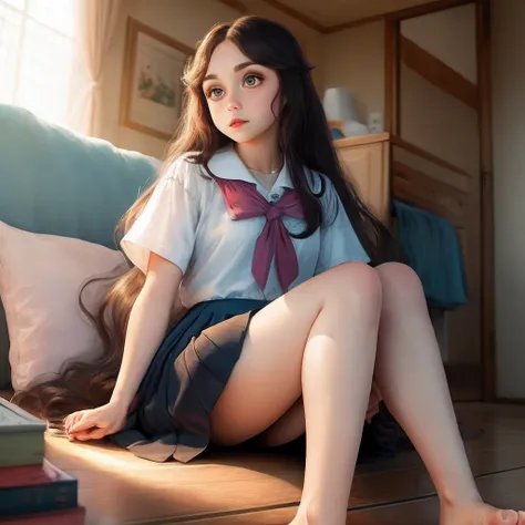 Girls long hair Big eyes Live action skirt Barefoot sexy