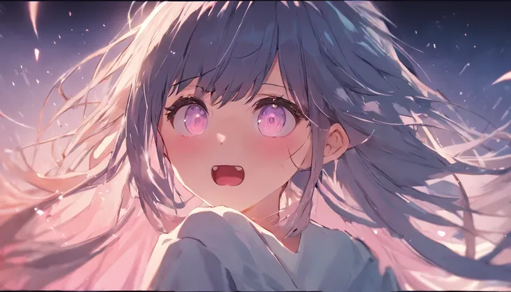 streaked hair, hime cut, bangs, hair strand, comb over, flower on head, mole under eye, gradient eyes,  blush, yandere, excited, anime style, god rays, first-person view, textured skin, high quality, 8k, masterpiece, super detail, high details, award winni...