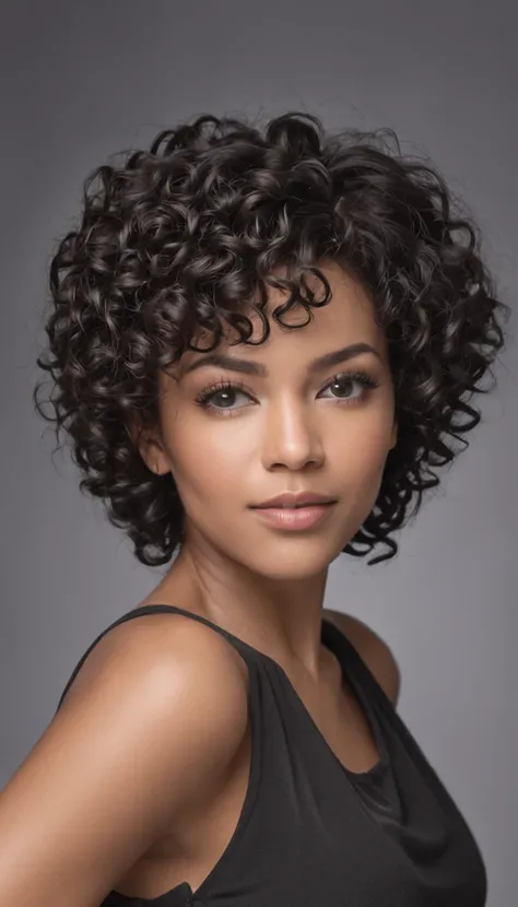 Black female around 40 years old with curly hair, curly and short top hair, Short black curly hair, Short curly hair, curly bang, very short curly hair, Black curly hair, Messy curls, Roll and blanch, Curly Black Hair Natural black hair