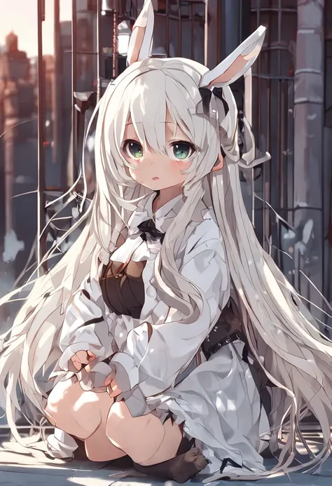 Animal ear loli white long hair over lacquered socks full body photo