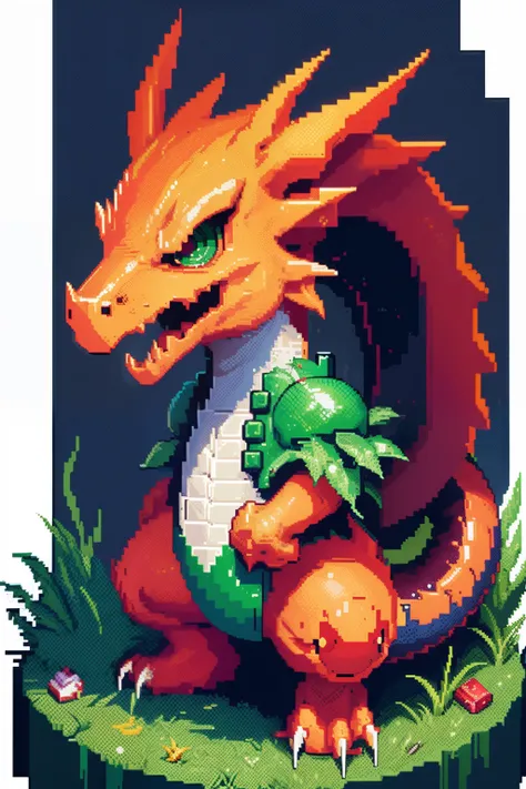 Close-up of pixel image of dragon, Dragon pixel art, 1 0 0 0 x 1 0 0 0 pixel art, pixel art sprite, videogame sprite, high quality pixel art, Pixel art vintage Digimon bitmap, For red and blue Digimon，Pixel uh, 32-bit pixel art, vintage art, pixel art 8 - ...