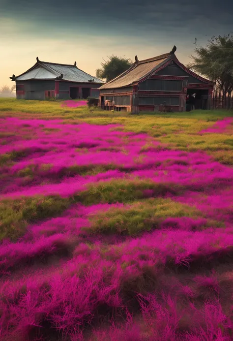 There is a granary on a piece of cultivated land，The granary reads "Henan Granary"