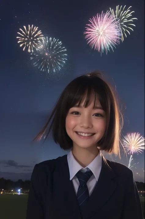 A smile、hi-school girl、校服、While doing fireworks、starrysky、Aurora