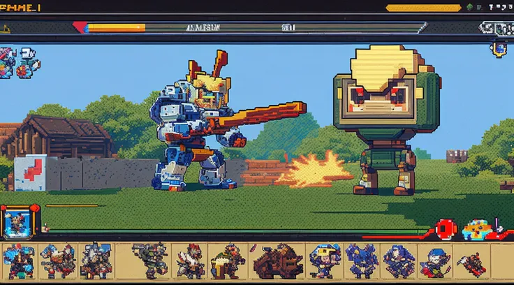 pixel game，character  design，super mecha，All kinds of artillery， Pixel art #pixelart