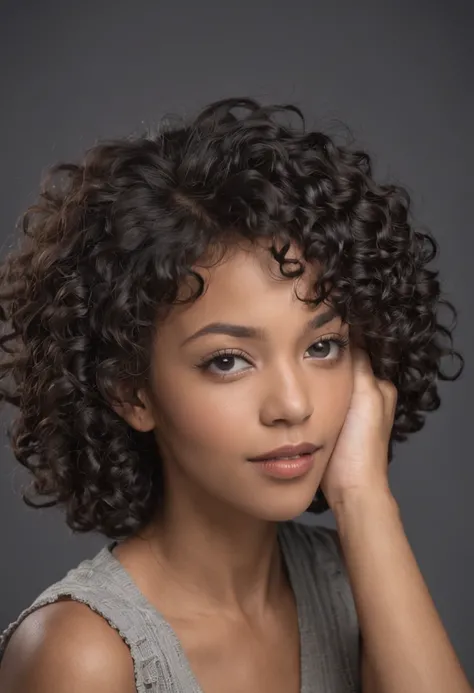 African American girl Black girl about 25 years old 8 inch long curly hair, curly and short top hair, Short black curly hair, Short curly hair, curly bang, very short curly hair, Messy curls, Curly Black Hair Natural black hair，Street photography，Street ph...