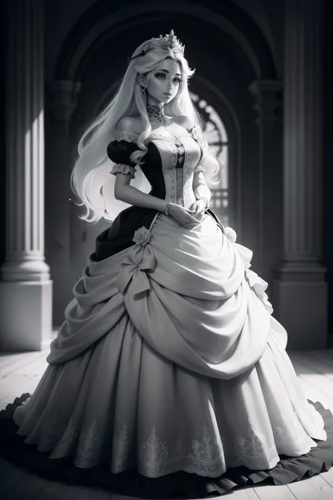 Beautiful black and white drawing of princess for coloring book