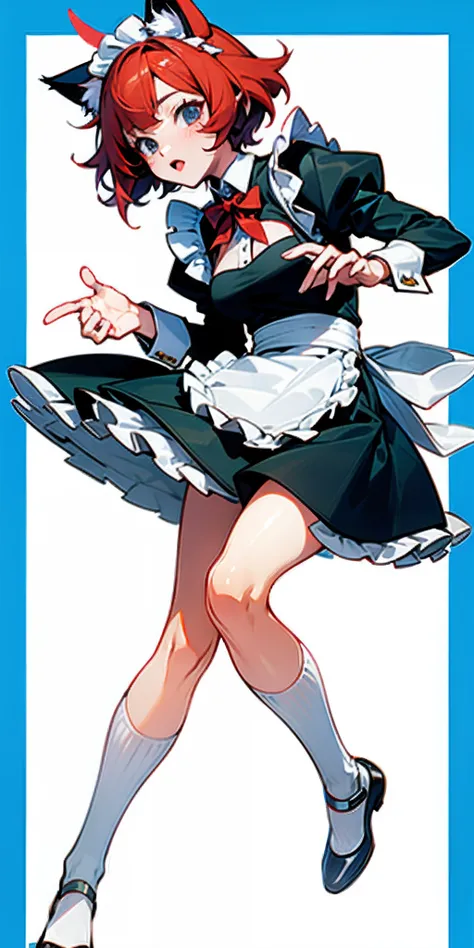 cat ear，Maid skirt，adolable ，quadratic element，Normal hands and feet