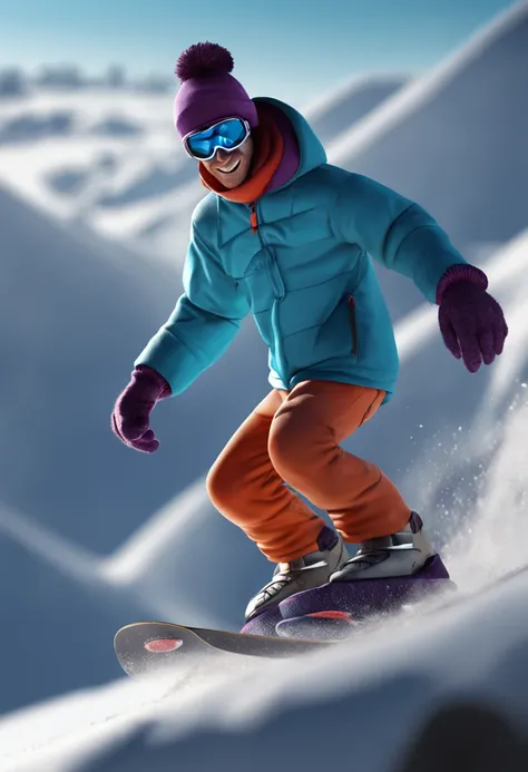 snowboard man, pixar style, hyper realista, HDR