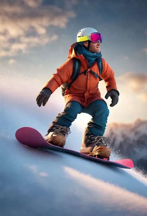 snowboard man, pixar style, hyper realista, HDR