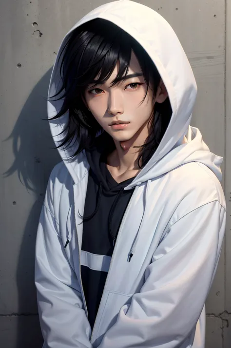 Close up portrait of a person in a hoodie leaning against a wall, by Ni Tian, male ulzzang, Ruan Jia beautiful!, inspired by Zhang Han, Cai Xukuns, jung jaehyun, handsome face and beautiful face, wan adorable korean face, by Yang J, handsome japanese demon...