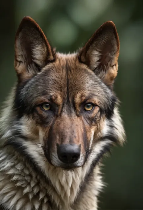 High nation-geographic symmetrical close-up portrait shoot in green jungle of an expressive turkish wolf, anamorphic lens, ultra-realistic, hyper-detailed, green-core, jungle-core –ar 16:9 –q 2 –v 5