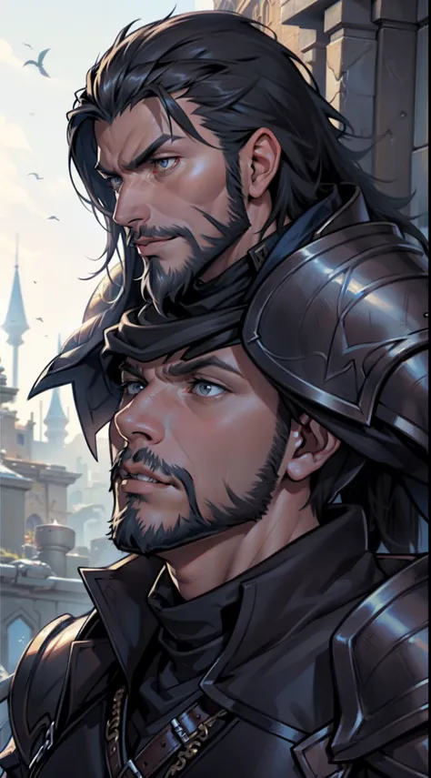 Castlevania Lord of Shadows hyper realistic super detailed Portrait shot face face centerpiece beautiful muscular beard handsome with a group of Muslim warrior cinematic movie warrior leather Armor Wear hyper realistic super detailed