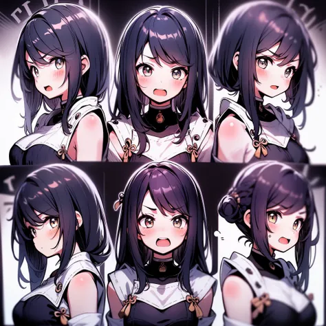 1 cute girl，9 tables，9 poses and expressions，black strokes，different emotions，10