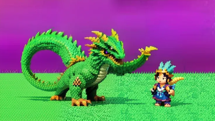 鸟山明风格，Flat pixel games《dragon quest》，Game monster design，（a Oriental Dragons：1.4），Full body like，16-bit pixels