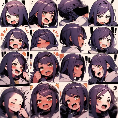 1 Cute Girl，9 tables，9 poses and expressions，Black strokes，Different emotions，10