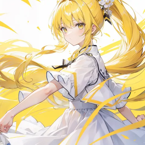 Yellow-haired ponytail，Yellow and white clothes