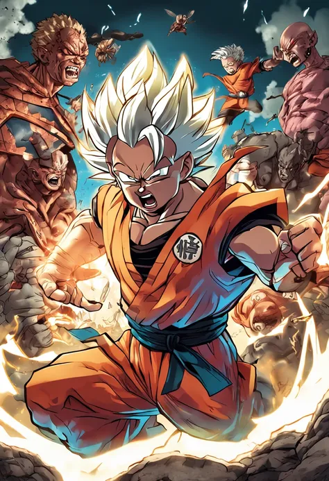 crie uma animacao da fusao do goku com saitama