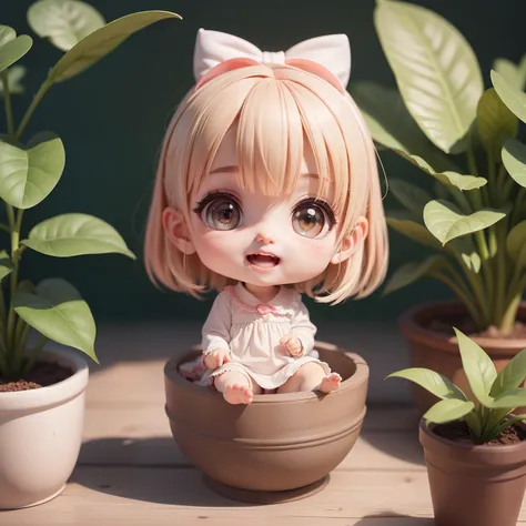 cute baby chibi anime,（（（super masterpiece、top-quality、ultra-detailliert、女の子1人、chibi：1.5））、chibi living、houseplant、cute potted p...