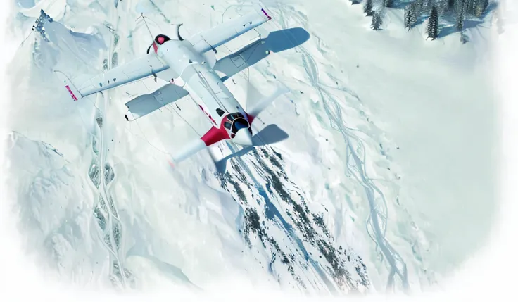 There was a small plane flying in the snow, electric cats that fly over ice, air shot, Trailing white vapor, viral photo, Cessna, Planes, hyper realisitc, Cessna glider plane, absolutely outstanding image, close up photograph, flatillustration, mid air sho...