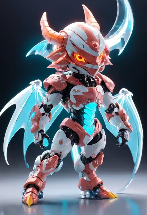 Western Dragon, (Blind box toy style:1.2), (Full body shot) , 1 Transparent piglet,Behind it is a transparent western dragon, Transparent mech, Exquisite helmet:1.2, Luminous goggles:1.2, Cyberpunk, dreamy glow, luminous neon lights, Clean, White backgroun...