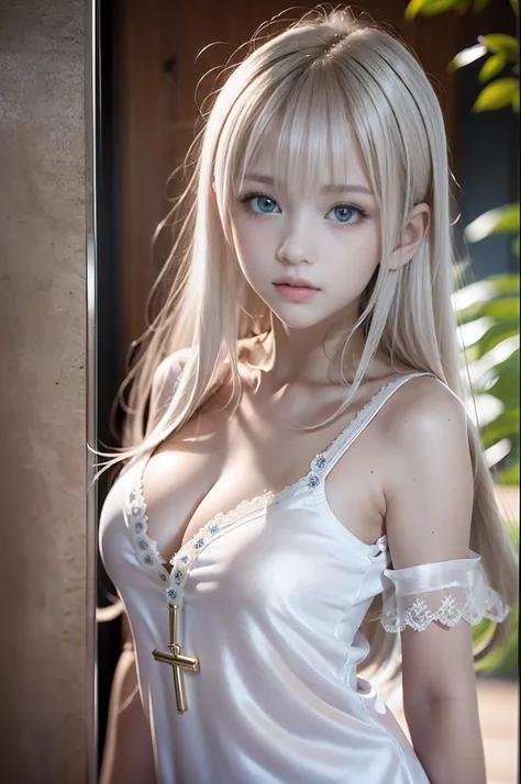 bright expression、Young shiny shiny white shiny skin、Best Looks、Blonde reflected light、Platinum blonde hair with dazzling highlights、shiny light hair,、Super long silky straight hair、Beautiful bangs that shine、Glowing crystal clear attractive big blue eyes、...