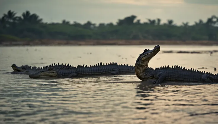 many saltwater crocodiles near ocean islands