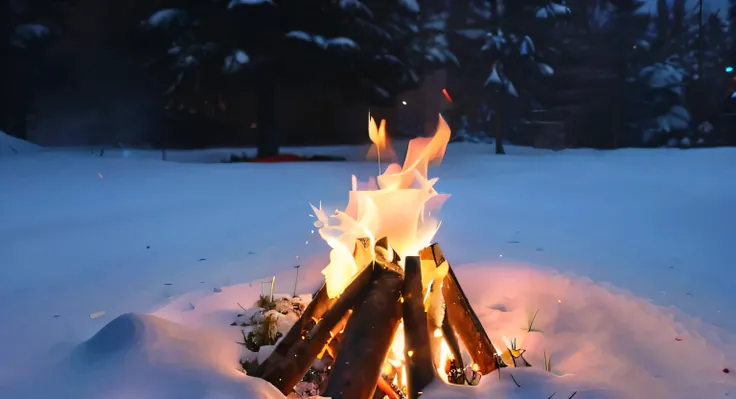 There is a fire burning in the snow, bonfires, bathed in the the glow of a fire, campfires, campfire in background, Outdoor bonfire pit, beautiful fire, bonfires, campfire background, fiery flames, With fire, roaring fire, with lots of fire coming from it,...