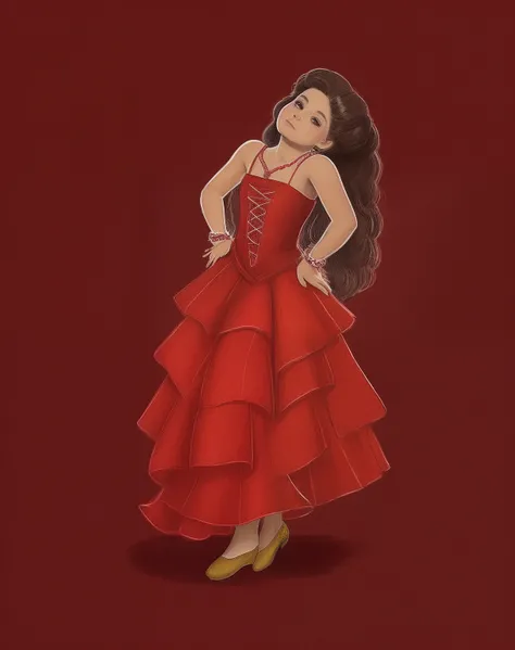 um desenho de uma mulher em um vestido vermelho com uma flor em seu cabelo, Por Reyna Rochin, folkloric illustration, estilo de arte disney, Tema carmesim, arte digital. @mariomaniacdude, Phtoto em tons de cinza com vestido vermelho, Carmen canta lindament...