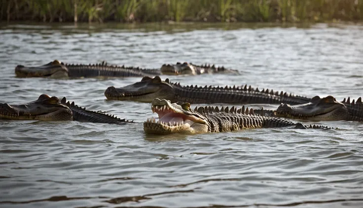 many saltwater crocodiles near ocean islands