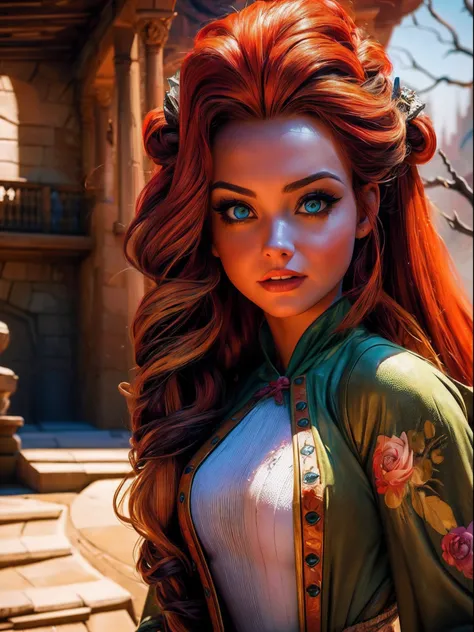 (masterpiece), (best quality), (ultra-detailed), Ultra detailed masterpiece best quality, masterpiece, high definition,, Twisted Disney, horror, Princess Merida, post-apocalyptic, colorful, hyperdetailed, dystopian, elemental, ethereal, whimsical, photorea...