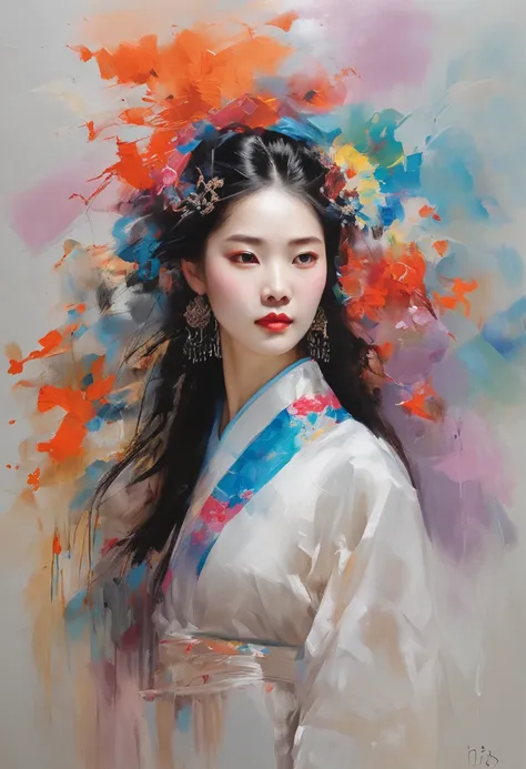 ((Masterpiece,Best quality)),(1girll, Solo:1.4),美丽细致的眼睛，floated hair，white backgrounid，Buble，Fluorescence，Water made up of girls，Gorgeous Chinese costumes,clean backdrop，National tide wind，​​clouds，wave，Eau，wave，Water Technique，1girll，Flying long hair，flor...